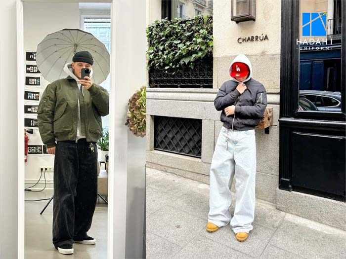 Áo bomber phối với quần kaki