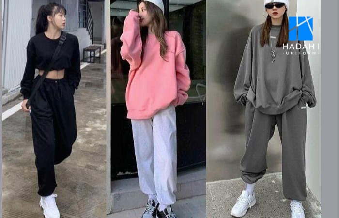 Quần jogger phối với áo hoodie nữ