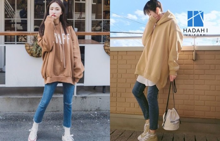 Quần skinny jeans phối với áo hoodie nữ