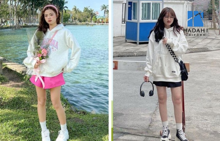 Cách mặc áo hoodie oversize nữ với quần short