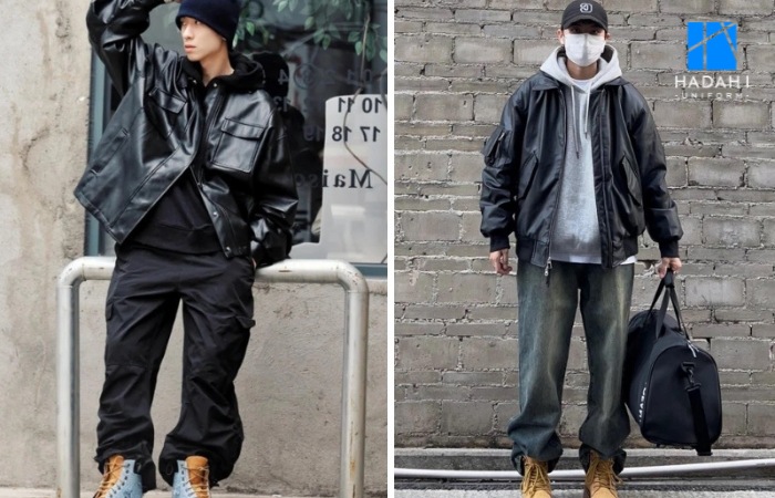 Phối áo hoodie nam với áo khoác da