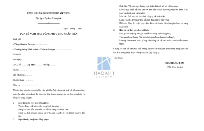Hướng dẫn viết đơn đề xuất may đồng phục - Tải mẫu