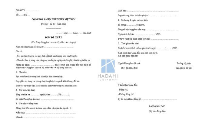 Soạn thảo đơn đề xuất đặt may đồng phục