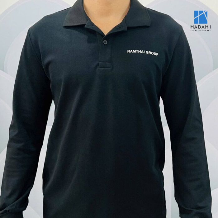 Áo thun đồng phục tay dài có cổ bẻ