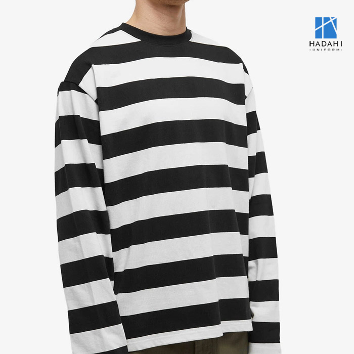 Áo thun đồng phục tay dài có sọc