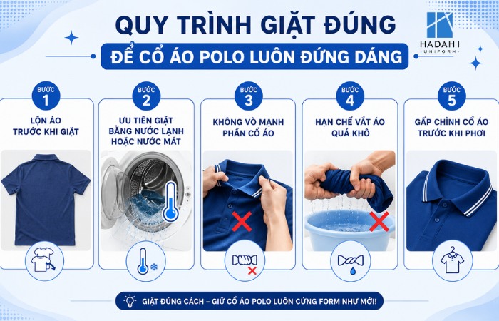 Tham khảo quy trình giặt đúng để cổ áo polo luôn đứng dáng