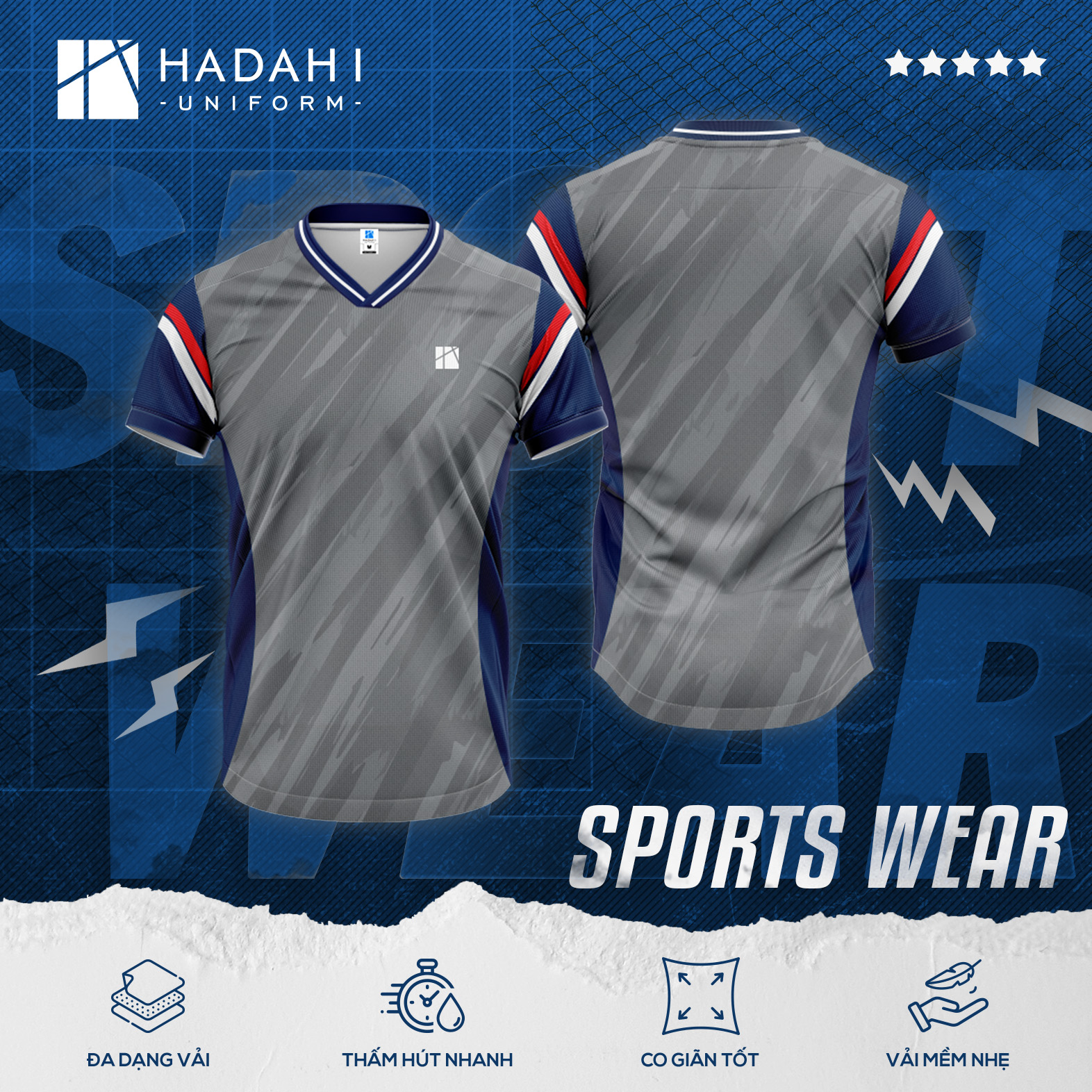 Mẫu áo thun thể thao đồng phục cổ chữ V mới nhất - Sport Wear 011
