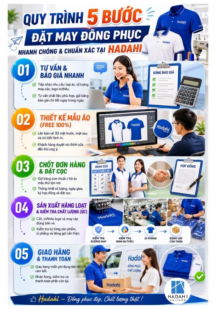 Quy trình 5 bước đặt may đồng phục nhanh chóng và chuẩn xác tại Hadahi