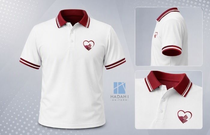 Mẫu 2: Áo đồng phục polo trắng phối cổ đỏ