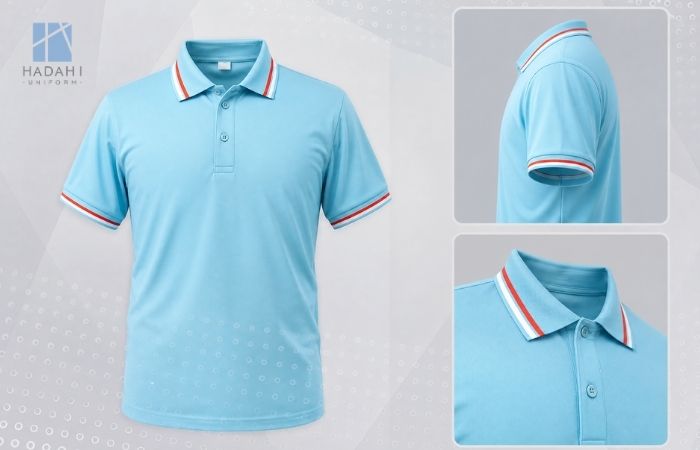 Áo đồng phục polo xanh non phối viền đỏ – trắng