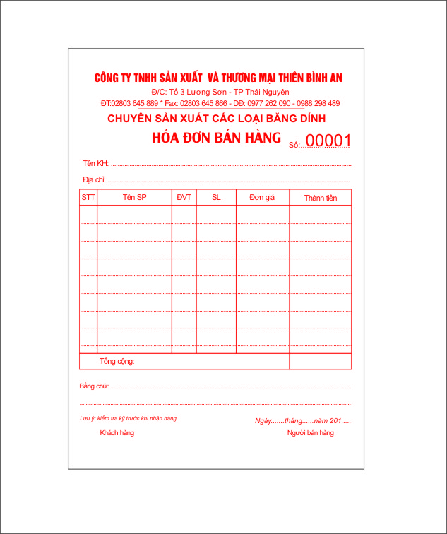 Hóa đơn bán hàng 2 liên