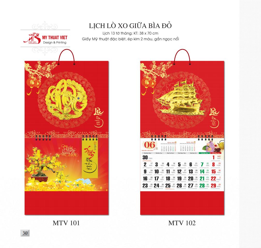 Mẫu lịch lò xo giữa 13 tờ , in lịch giá rẻ