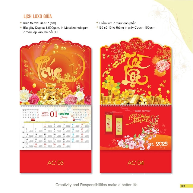 In lịch tết - Mẫu lịch lò xo giữa 13 tờ