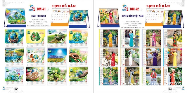 In lịch tết - Mẫu lịch để bàn ÁO DÀI - HOA
