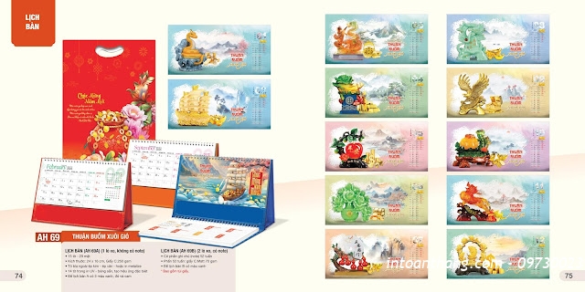 In lịch tết - Mẫu lịch để bàn Mèo - Phong Thủy