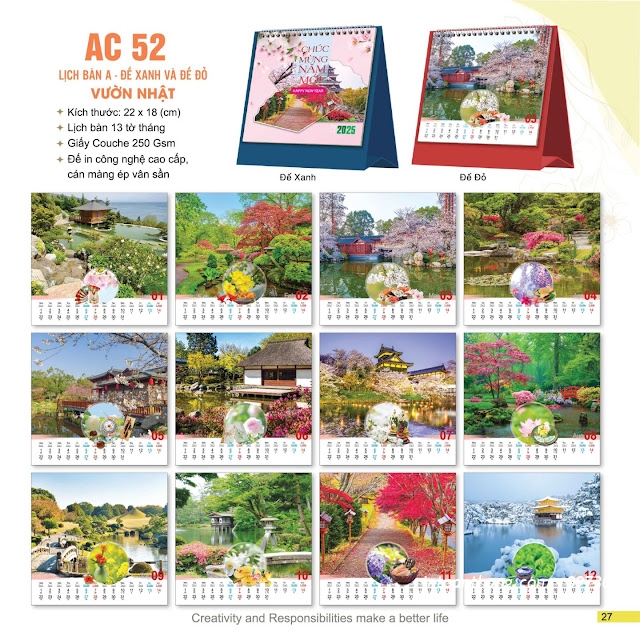 In lịch tết - Mẫu lịch để bàn PHONG CẢNH