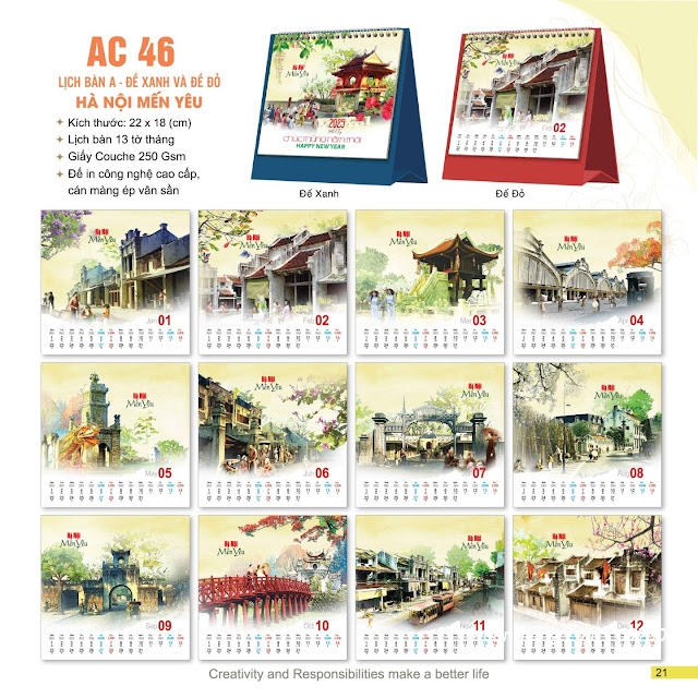 In lịch tết - Mẫu lịch để bàn CHỦ ĐỀ HÀ NỘI
