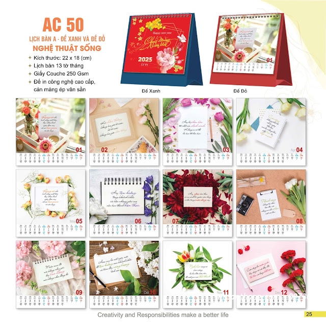 In lịch tết - Mẫu lịch để bàn NGHỆ THUẬT