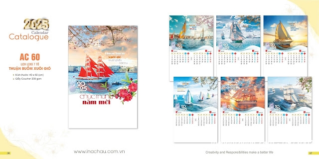 In lịch tết - Mẫu lịch 7 tờ CẢM HỨNG - ĐỘNG LỰC - THUẬN BUỒM XUÔI GIÓ