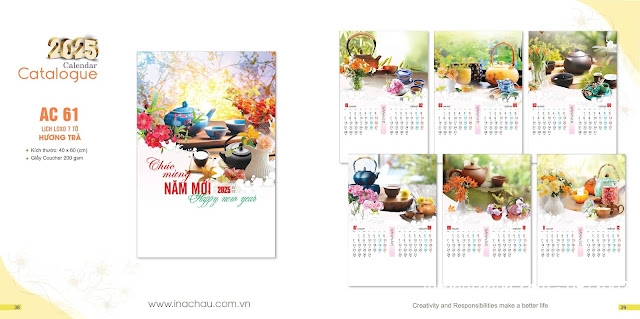 In lịch tết - Mẫu lịch 7 tờ CHỦ ĐỀ BÌNH CỔ- THƯ PHÁP