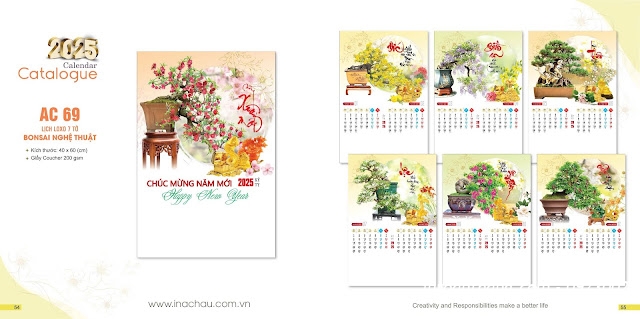 In lịch tết - Mẫu lịch 7 tờ BON SAI