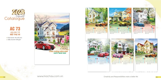 In lịch tết - Mẫu lịch 7 tờ BIỆT THỰ XE HƠI