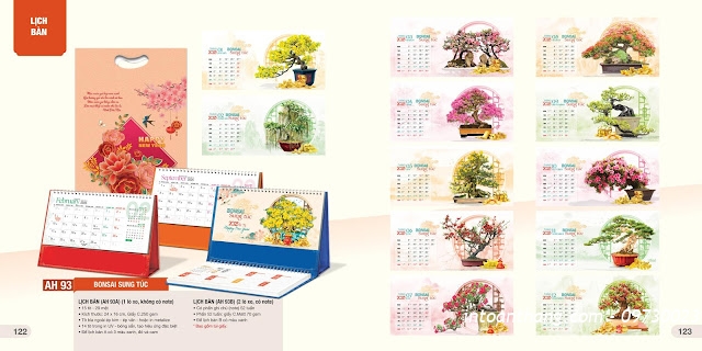 In lịch tết - Mẫu lịch để bàn BON SAI - THƯ PHÁP