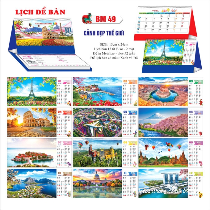 Mẫu lịch để bàn 2026 - chủ đề PHONG CẢNH THẾ GIỚI