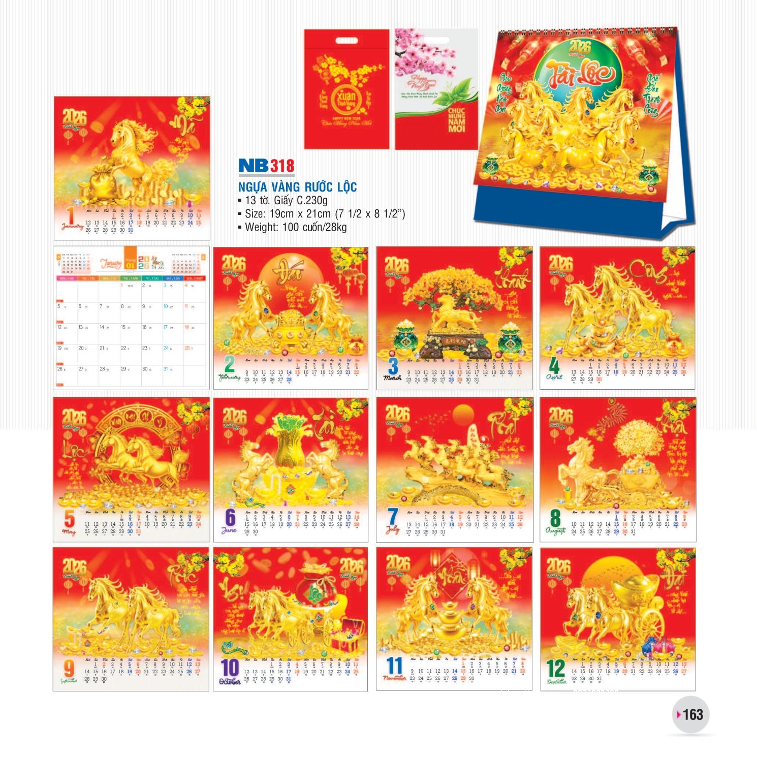 Mẫu lịch bàn 2026 - chủ đề NGỰA VÀNG BÍNH NGỌ