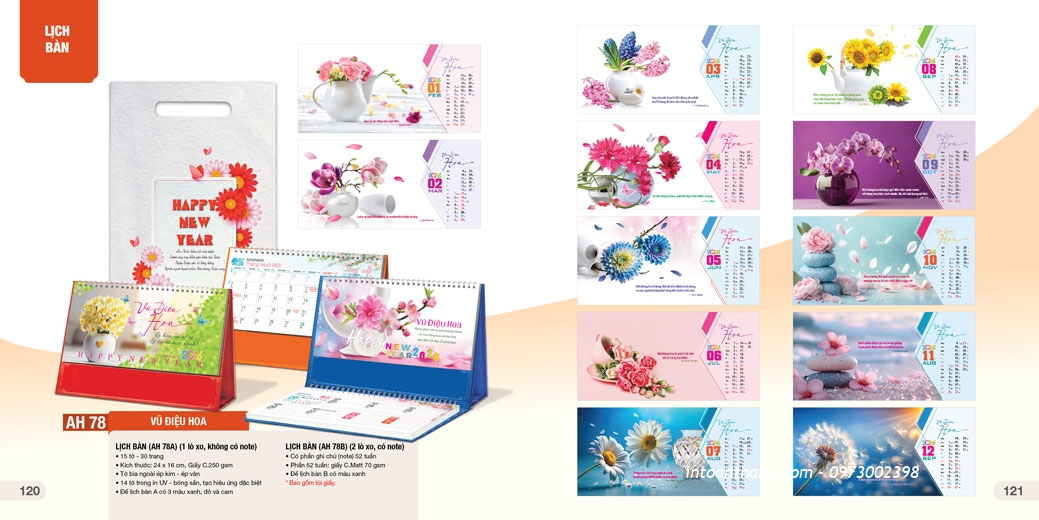Mẫu lịch để bàn 2026 - chủ đề HOA - TRÀ ĐẠO - SEN