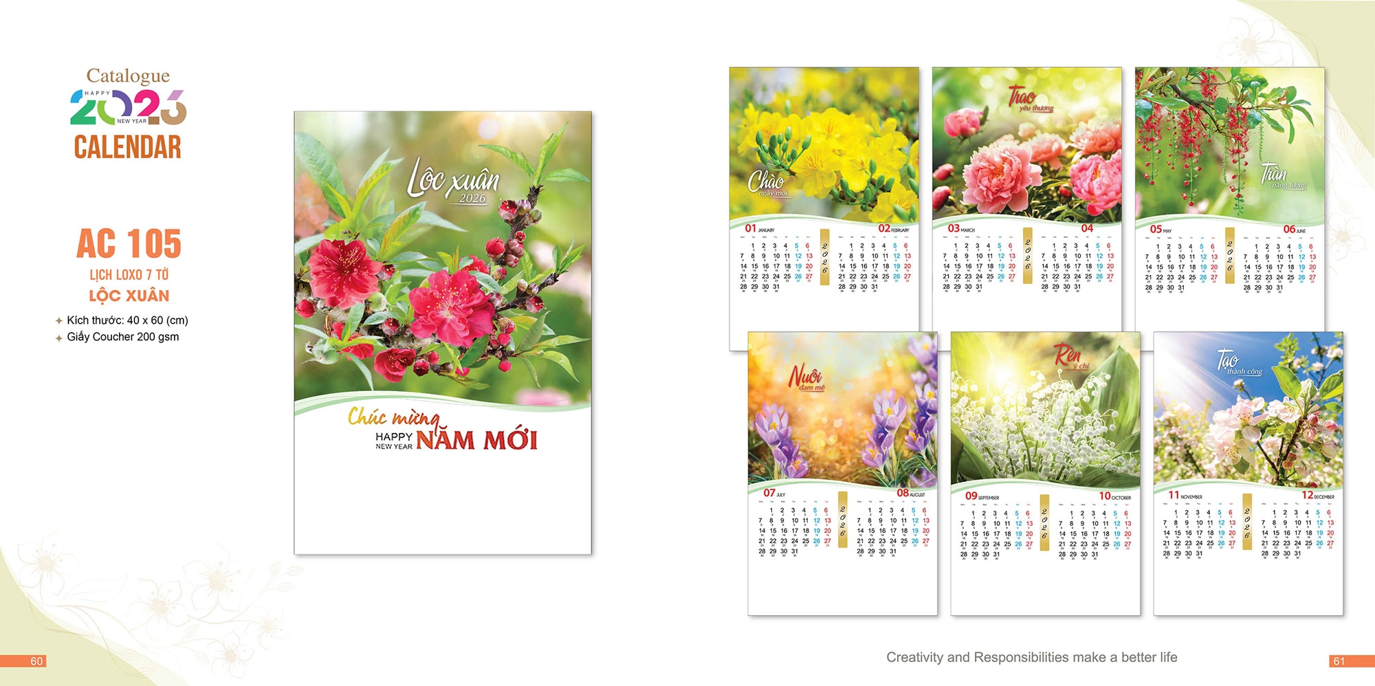 Mẫu Lịch 7 tờ chủ đề HOA 2026