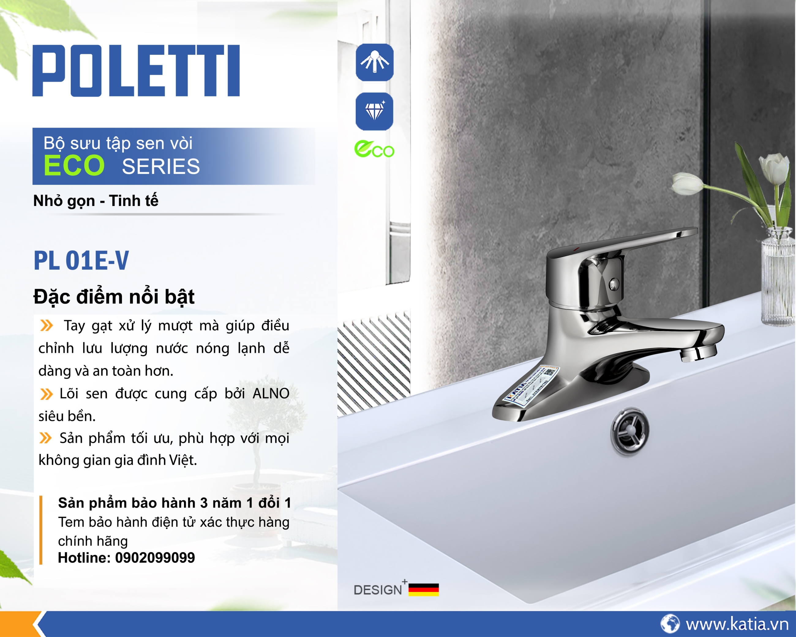 Vòi lavabo 2 chân PL01EV