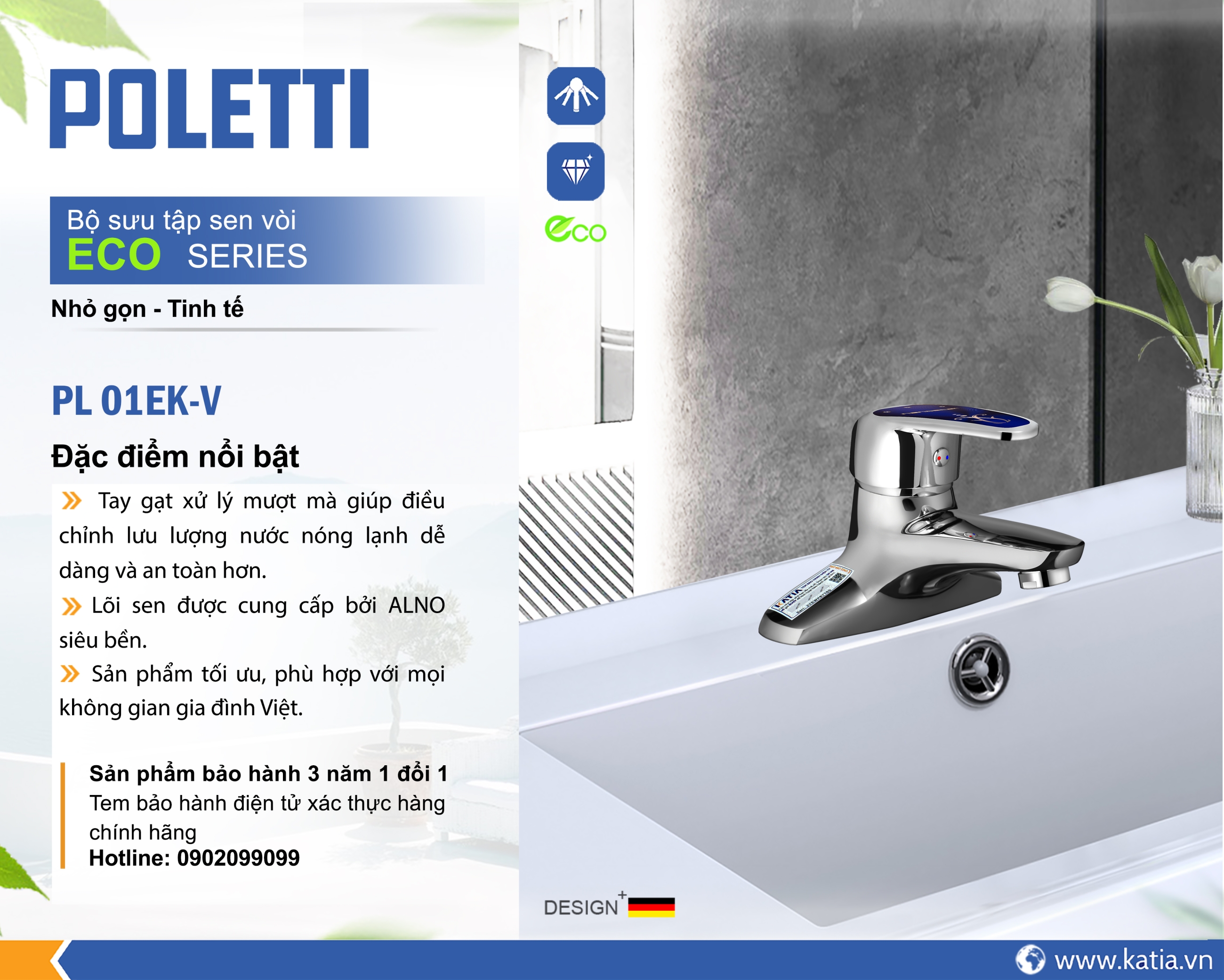 Vòi lavabo 2 chân PL01EKV