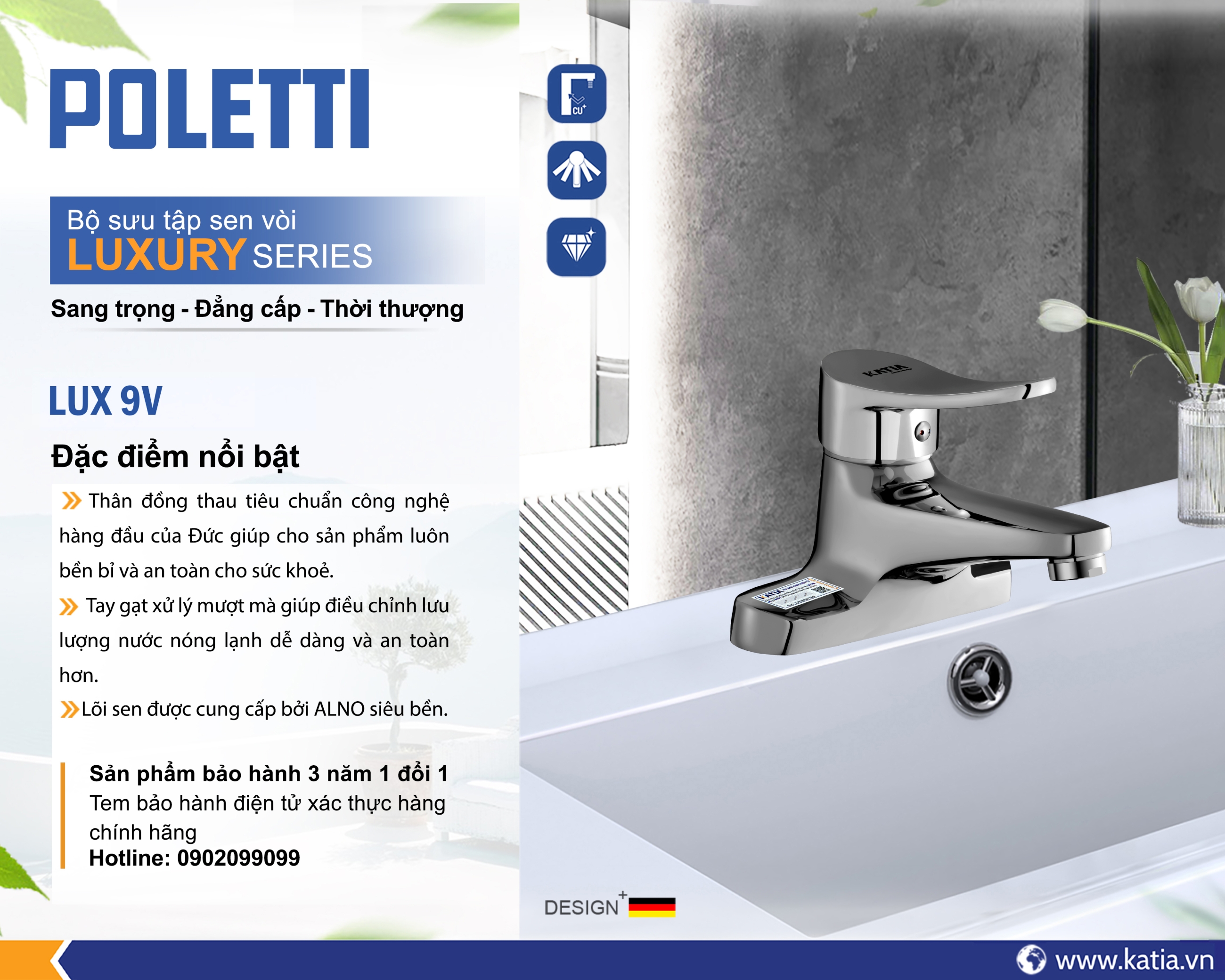 Vòi lavabo 2 chân LUX9V