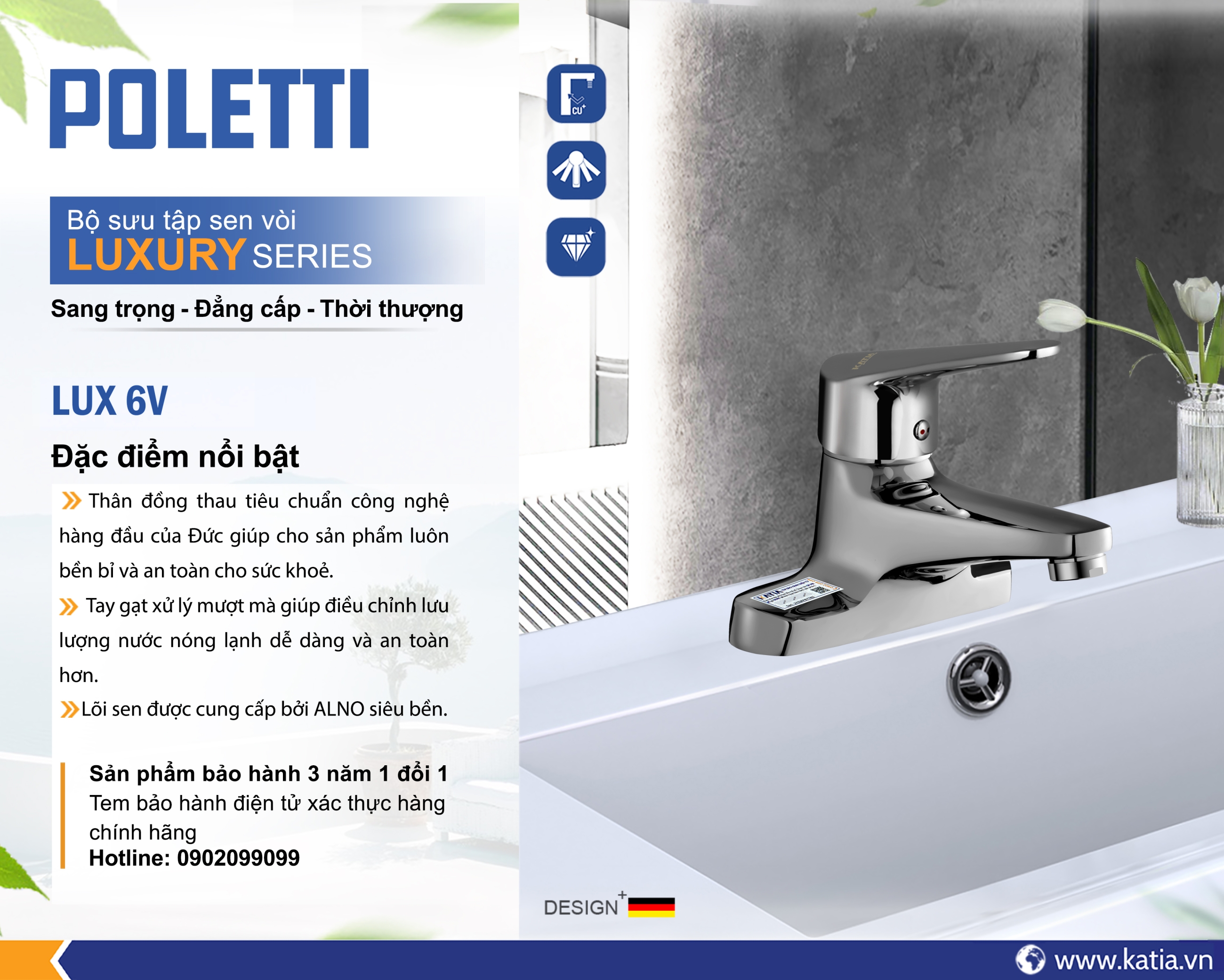 Vòi lavabo 2 chân LUX6V