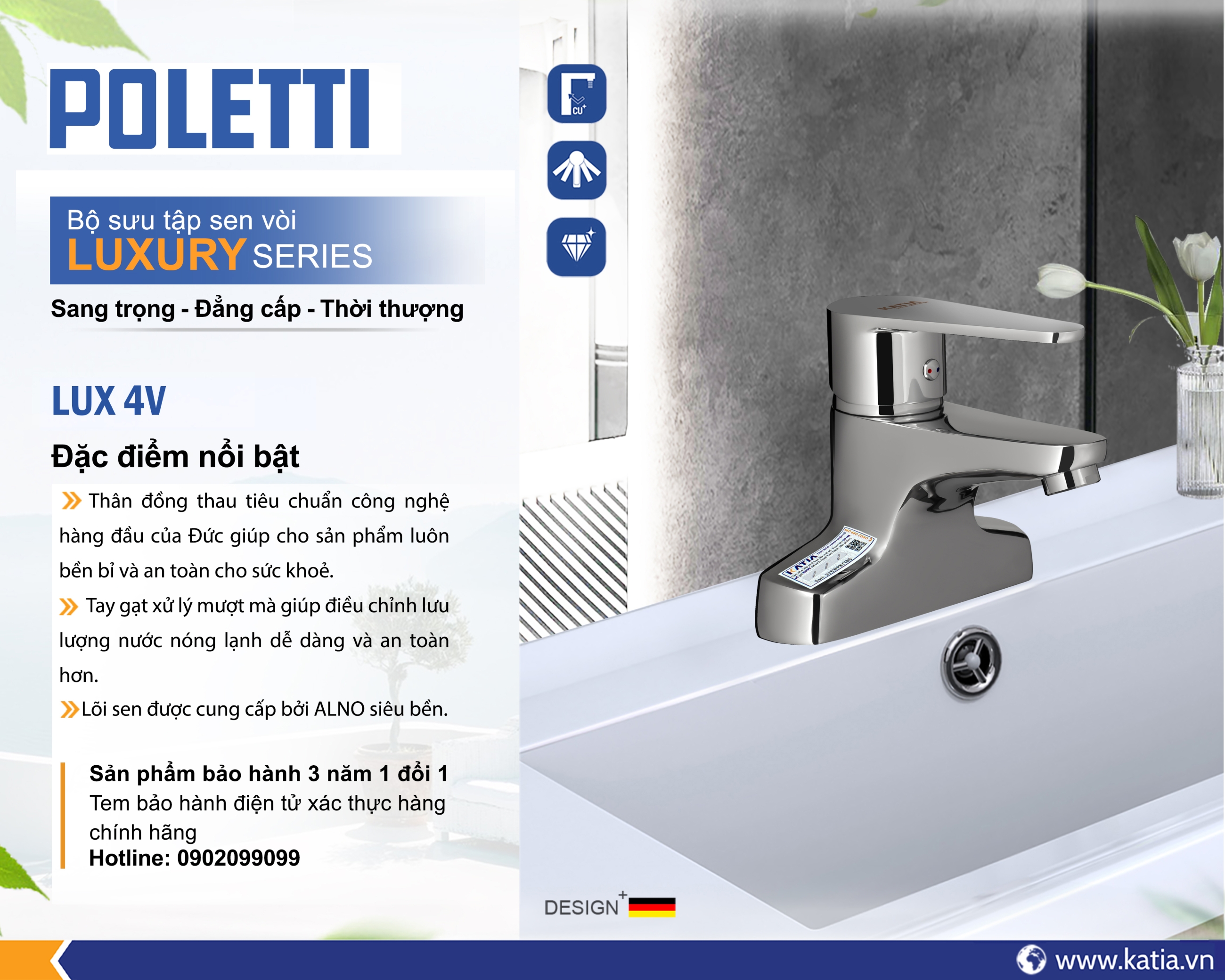 Vòi lavabo 2 chân LUX4V