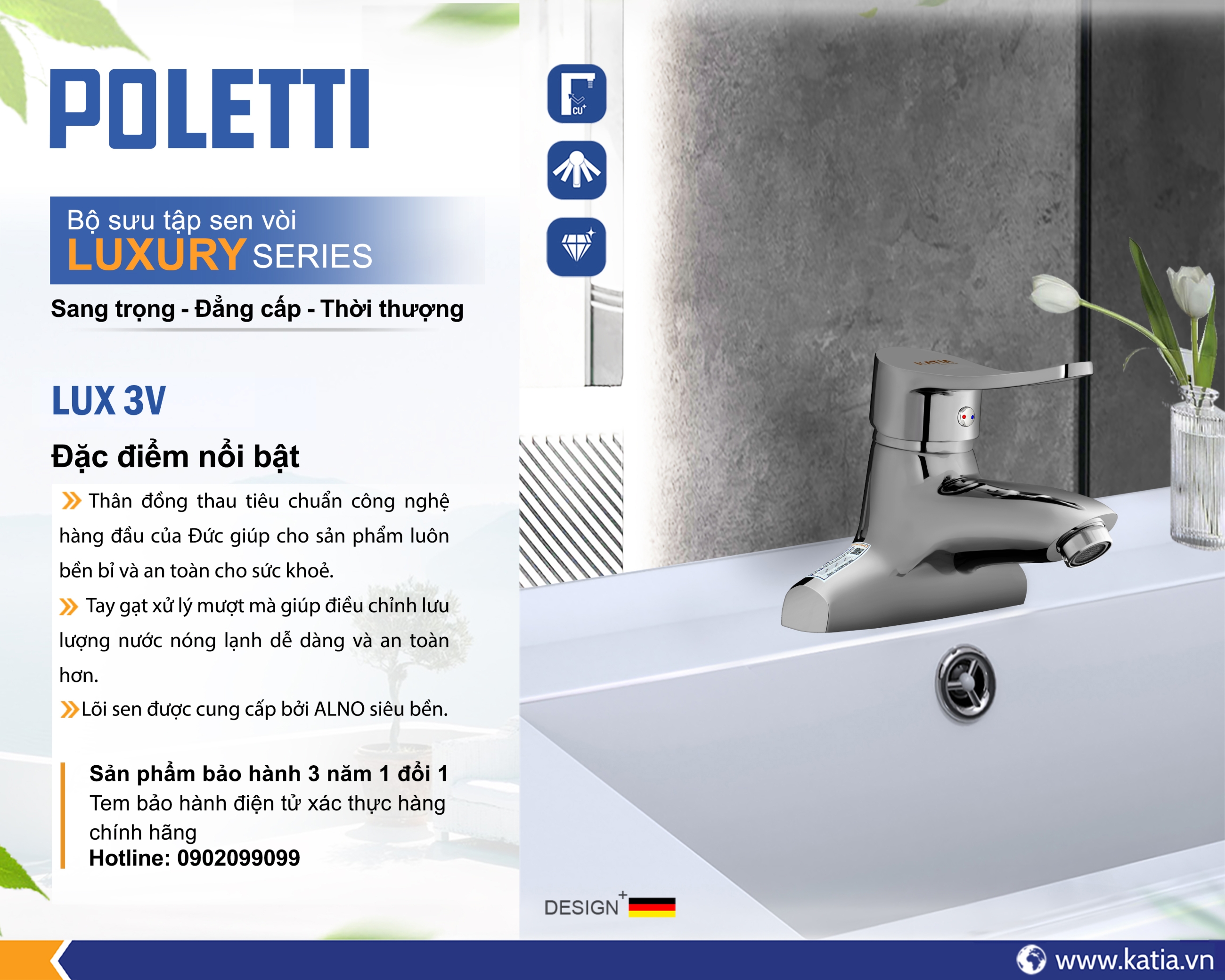 Vòi lavabo 2 chân LUX3V
