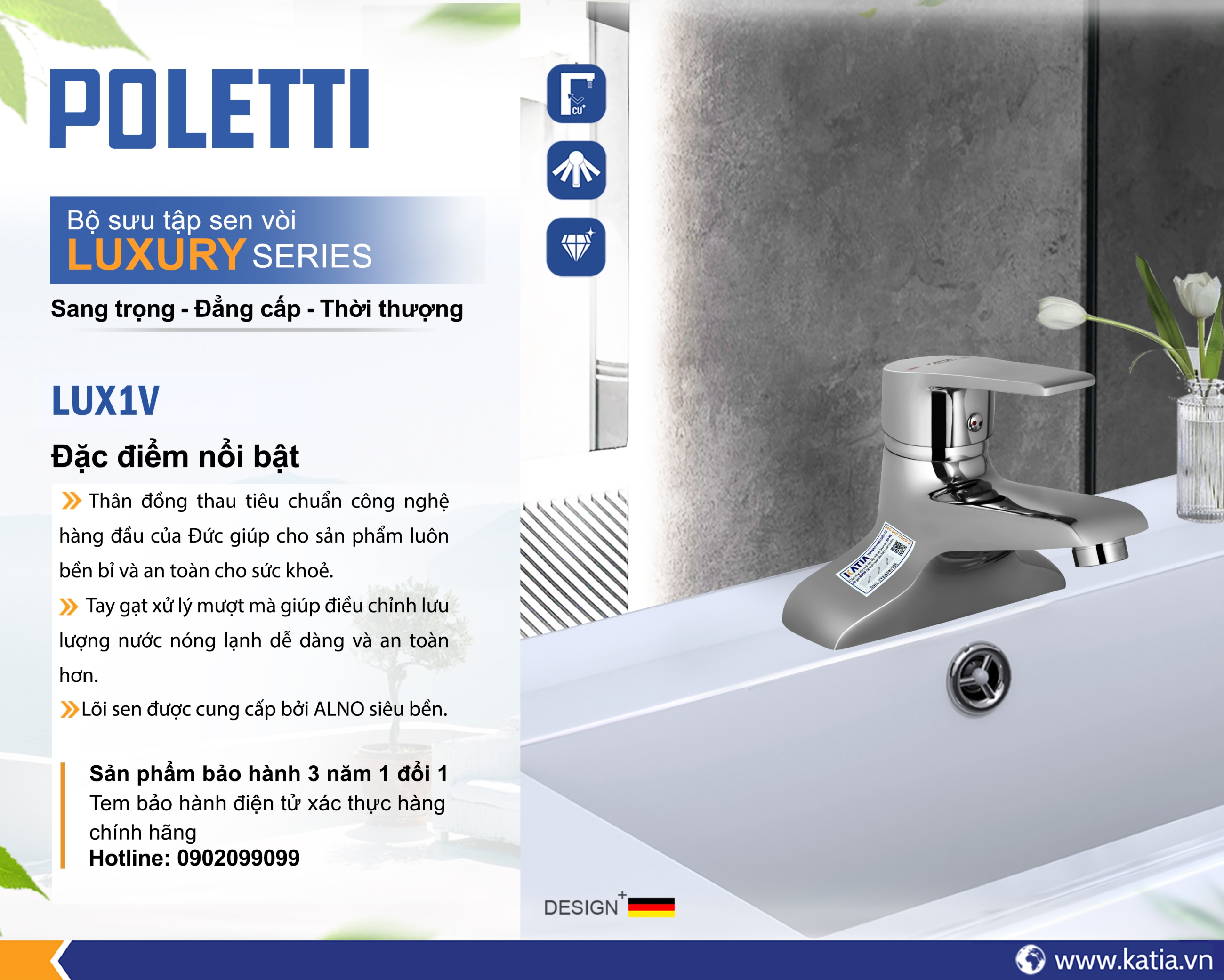 Vòi lavabo 2 chân LUX1V