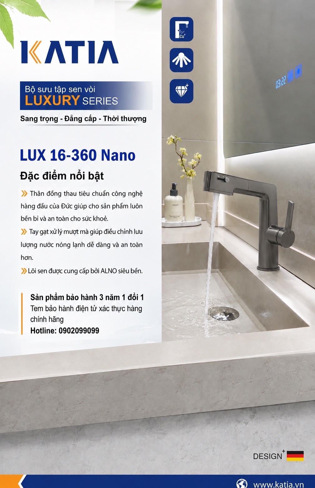 Vòi lavabo 1 chân LUX16-360NANO