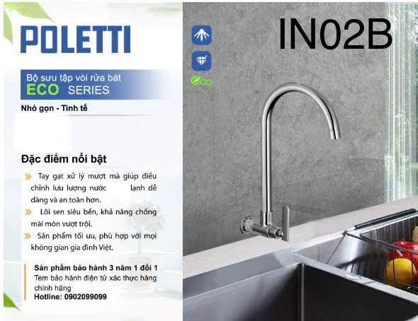 Vòi chậu rửa bát cắm tường IN02B