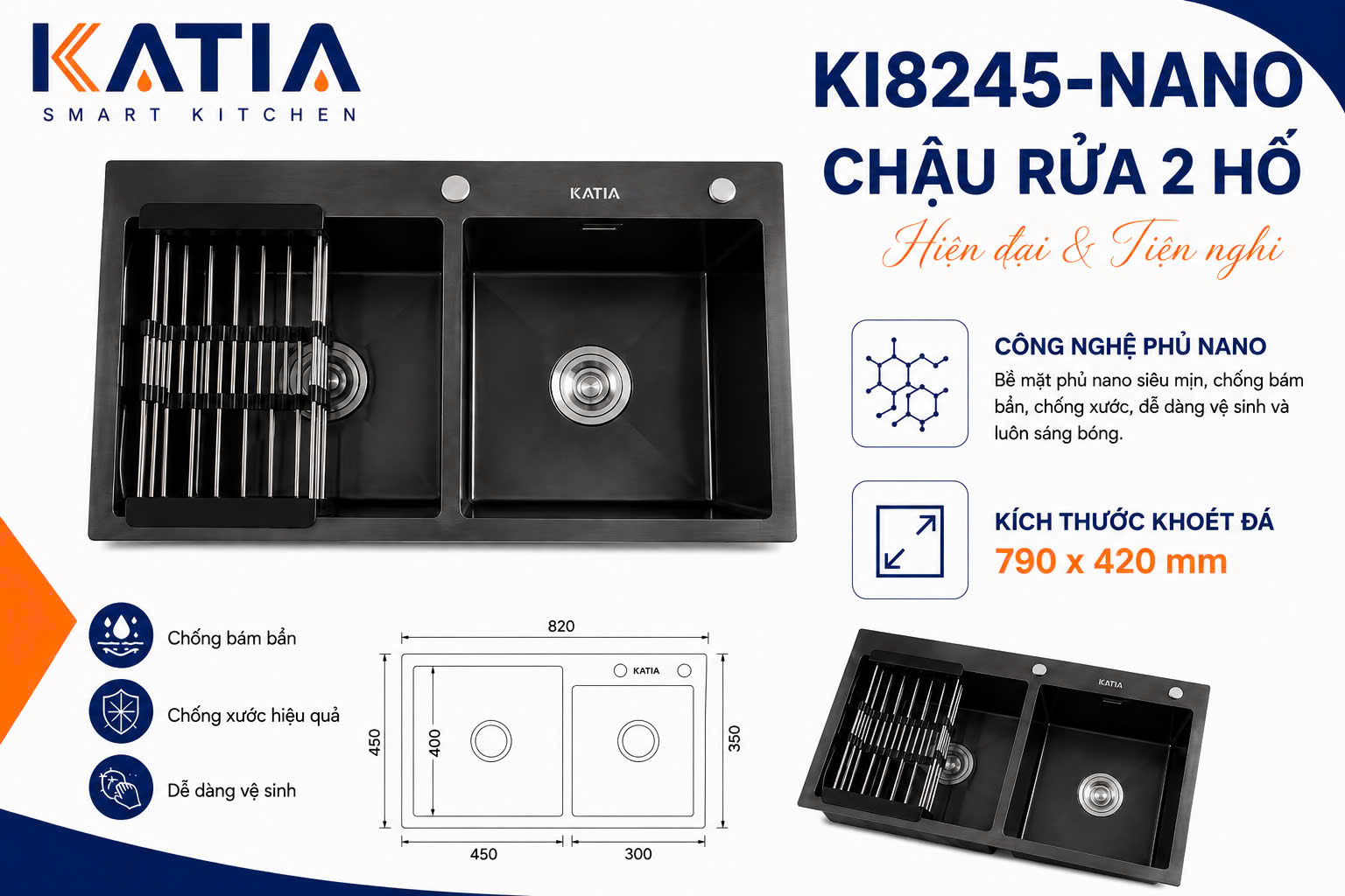 Chậu rửa bát cao cấp KI8245-NANO