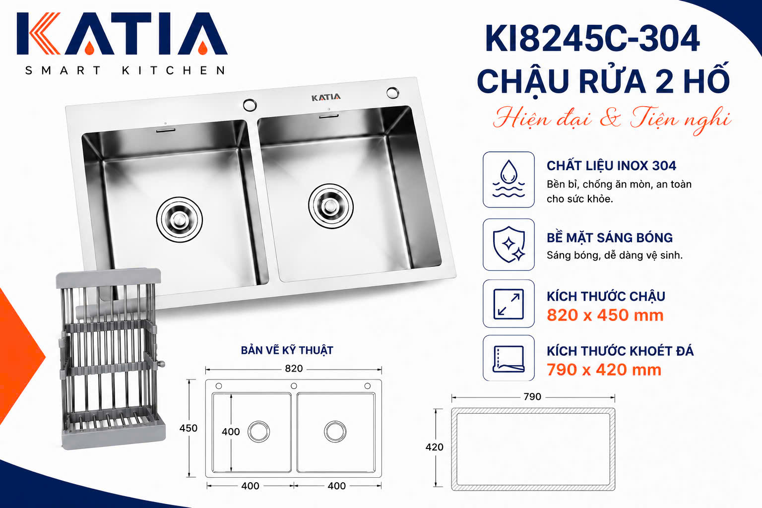 Chậu rửa bát cao cấp KI8245C-304