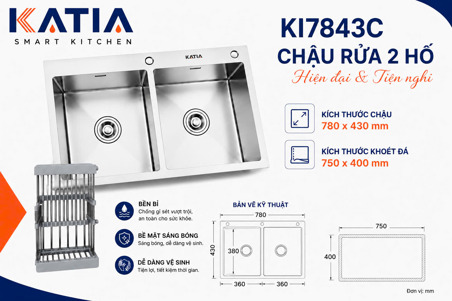Chậu rửa bát cao cấp KI7843C
