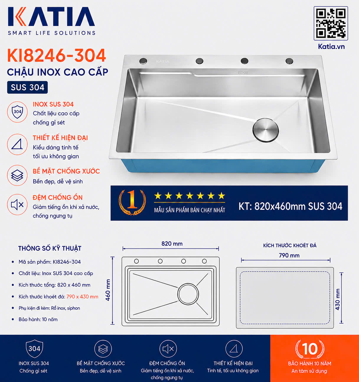 Chậu rửa bát cao cấp KI8246-304