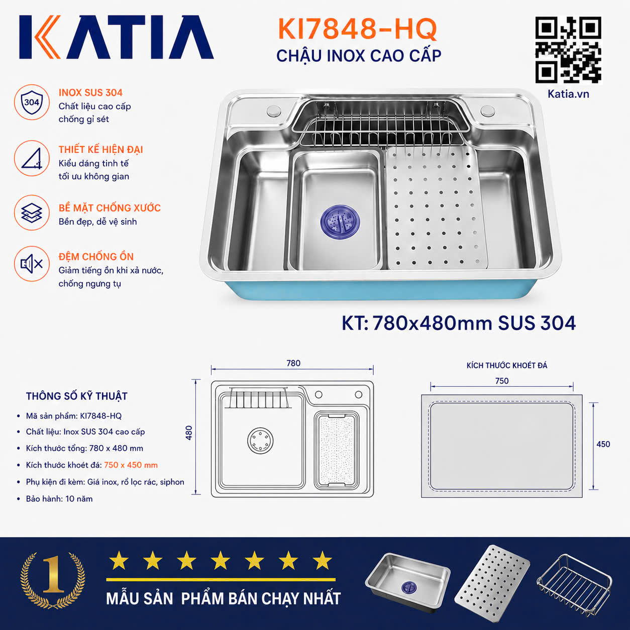 Chậu rửa bát cao cấp KI7848-HQ