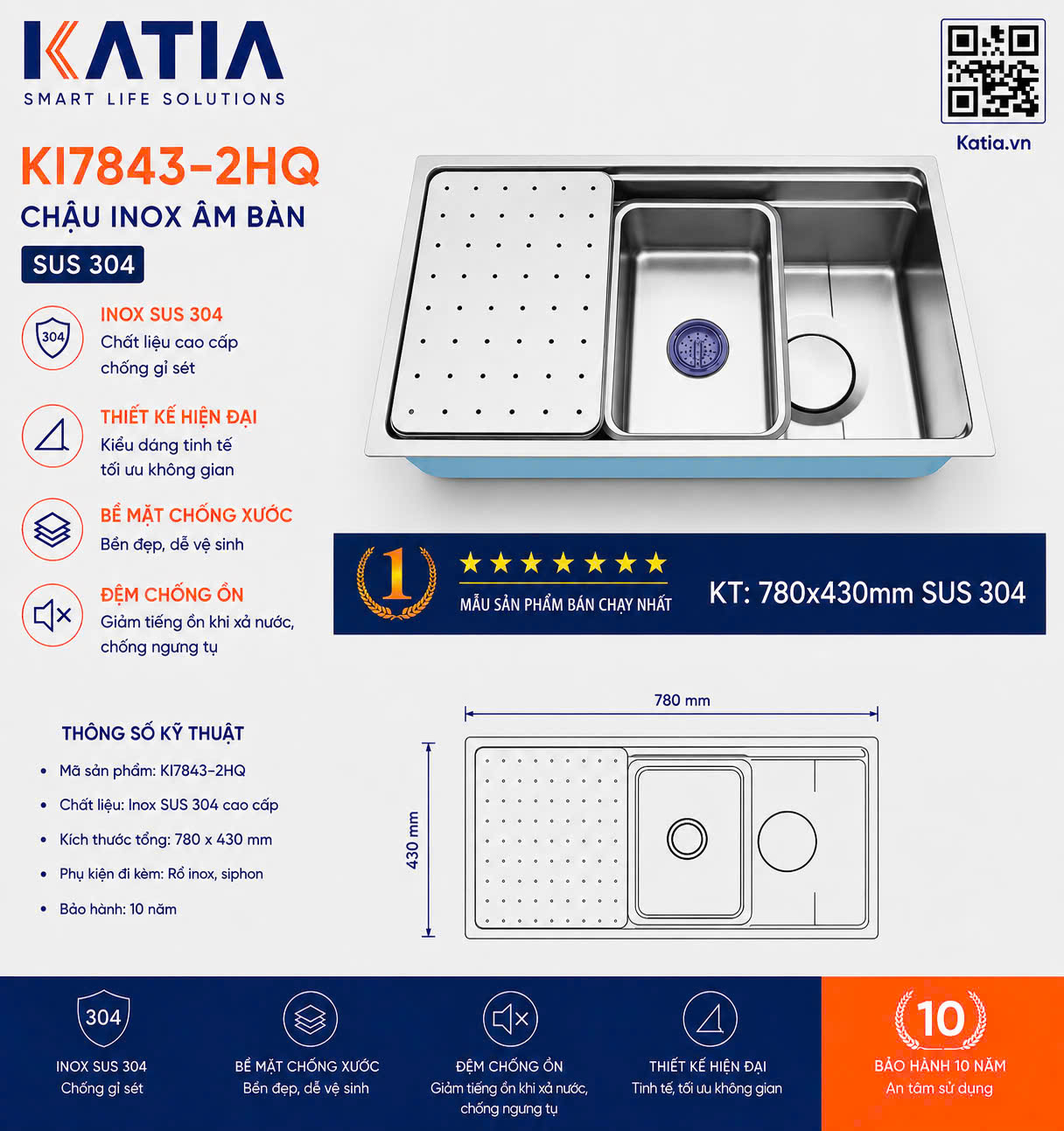 Chậu rửa bát cao cấp KI7843-2HQ