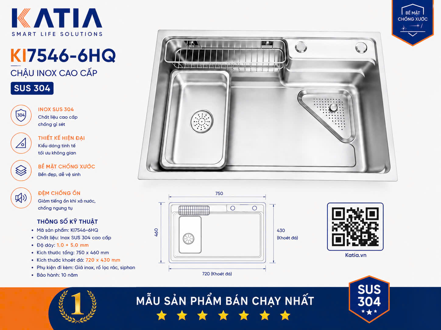 Chậu rửa bát cao cấp KI7546-6HQ