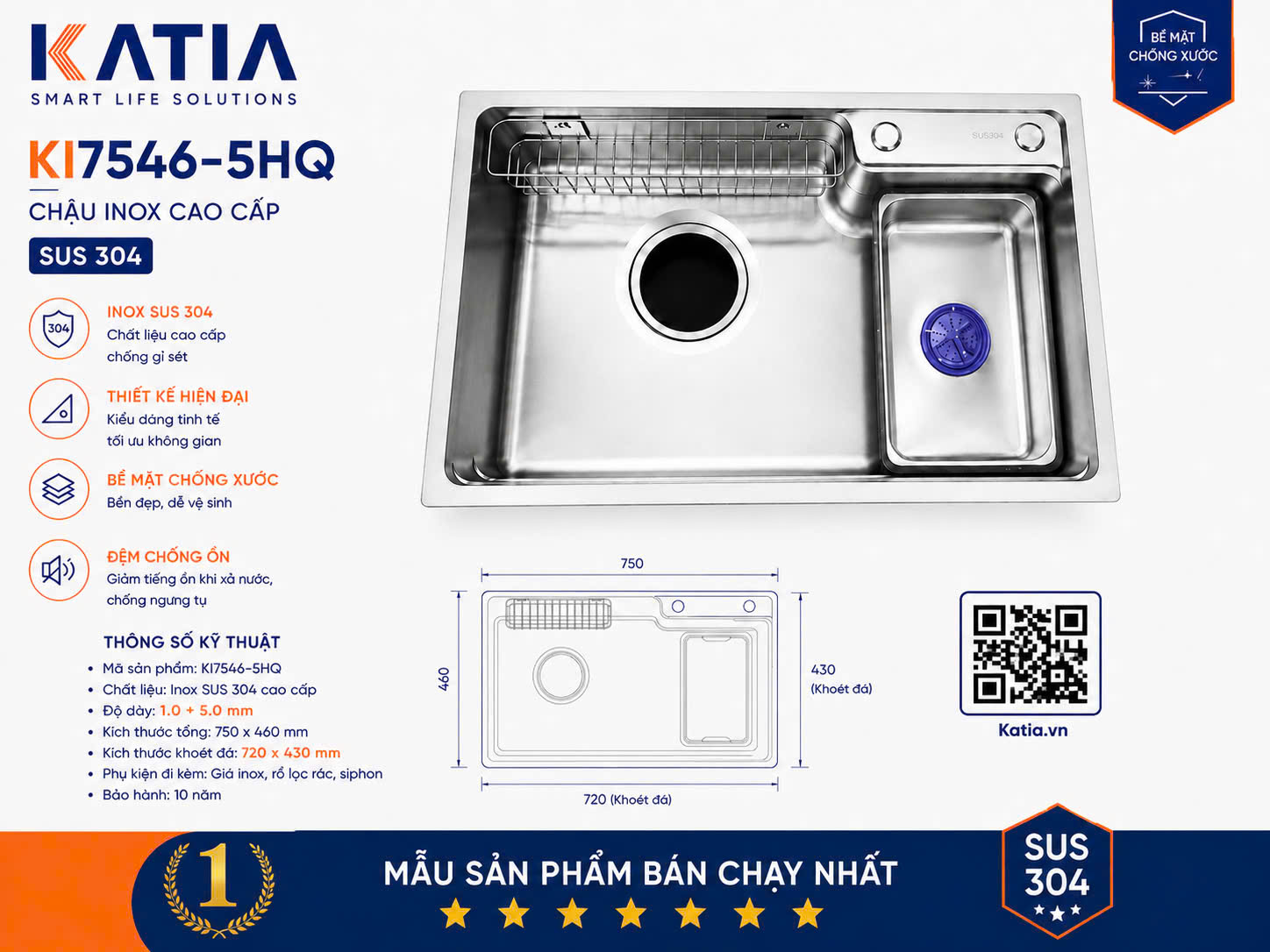 Chậu rửa bát cao cấp KI7546-5HQ