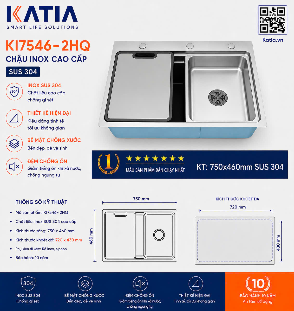 Chậu rửa bát cao cấp KI7546-2HQ