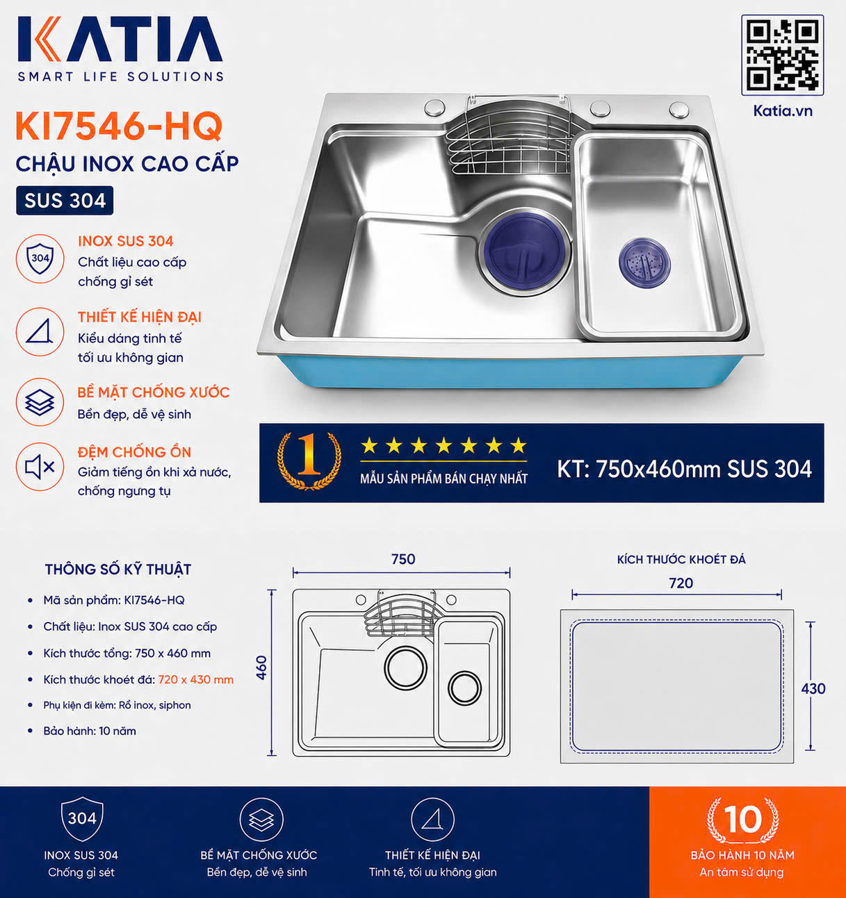 Chậu rửa bát cao cấp KI7546-HQ